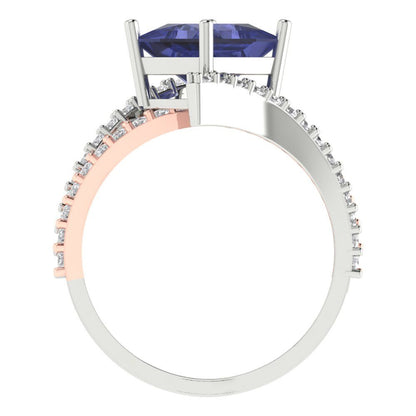 2.3075 cttw Simulated Tanzanite Solitaire with Zirconia Simulated Diamond Accents Engagement Ring - Solid White/Rose Gold (VVS1, Princess Cut,7.0mm)