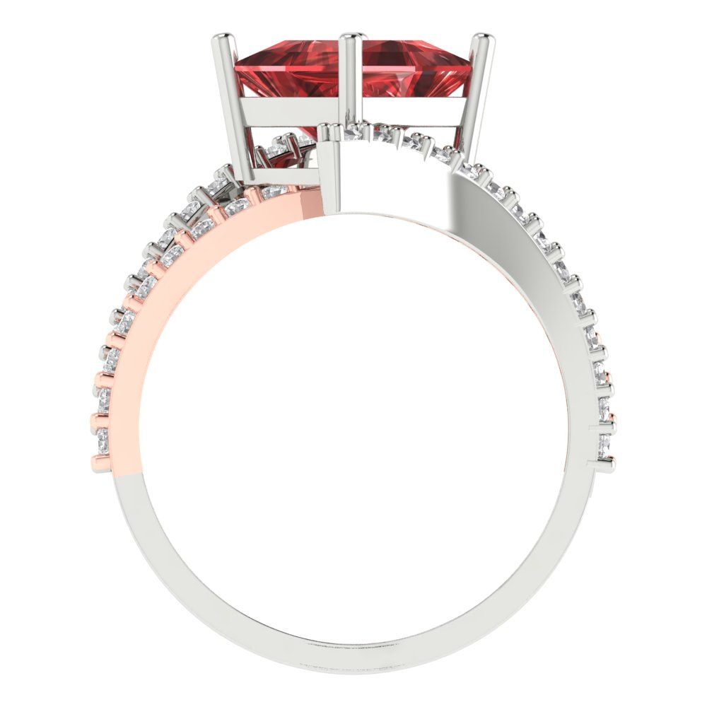 2.3075 cttw Natural Garnet Solitaire with Zirconia Simulated Diamond Accents Engagement Ring - Solid White/Rose Gold (VVS1, Princess Cut,7.0mm)