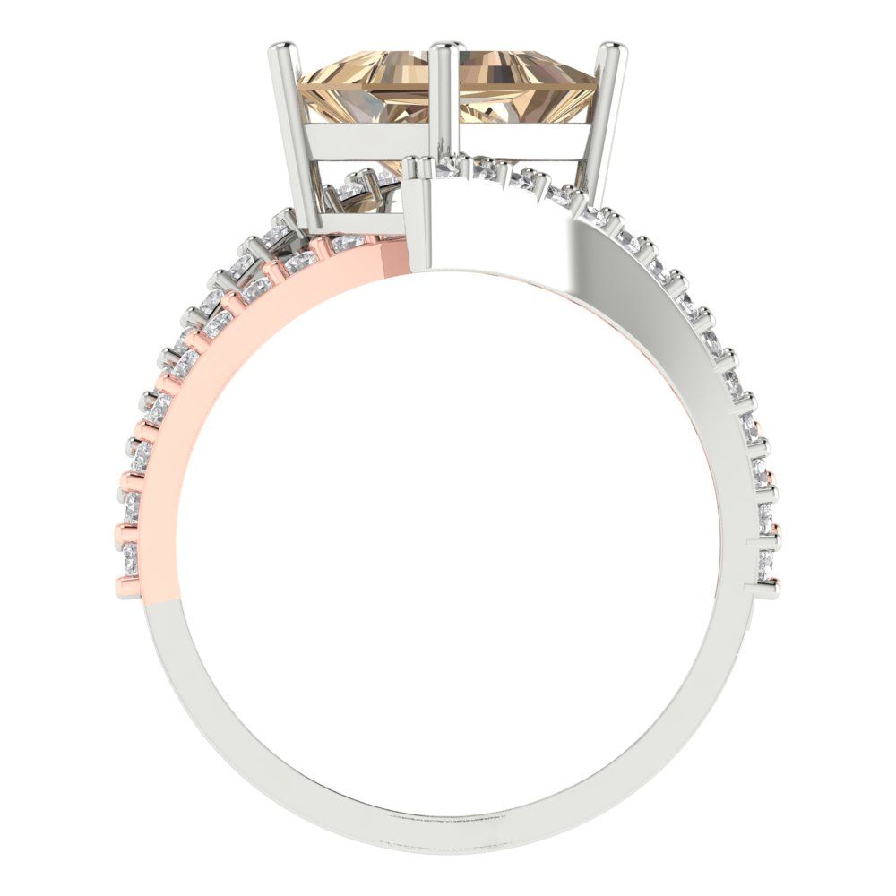2.3075 cttw Yellow Moissanite Solitaire with Zirconia Simulated Diamond Accents Engagement Ring - Solid White/Rose Gold (VVS1, Princess Cut,7.0mm)