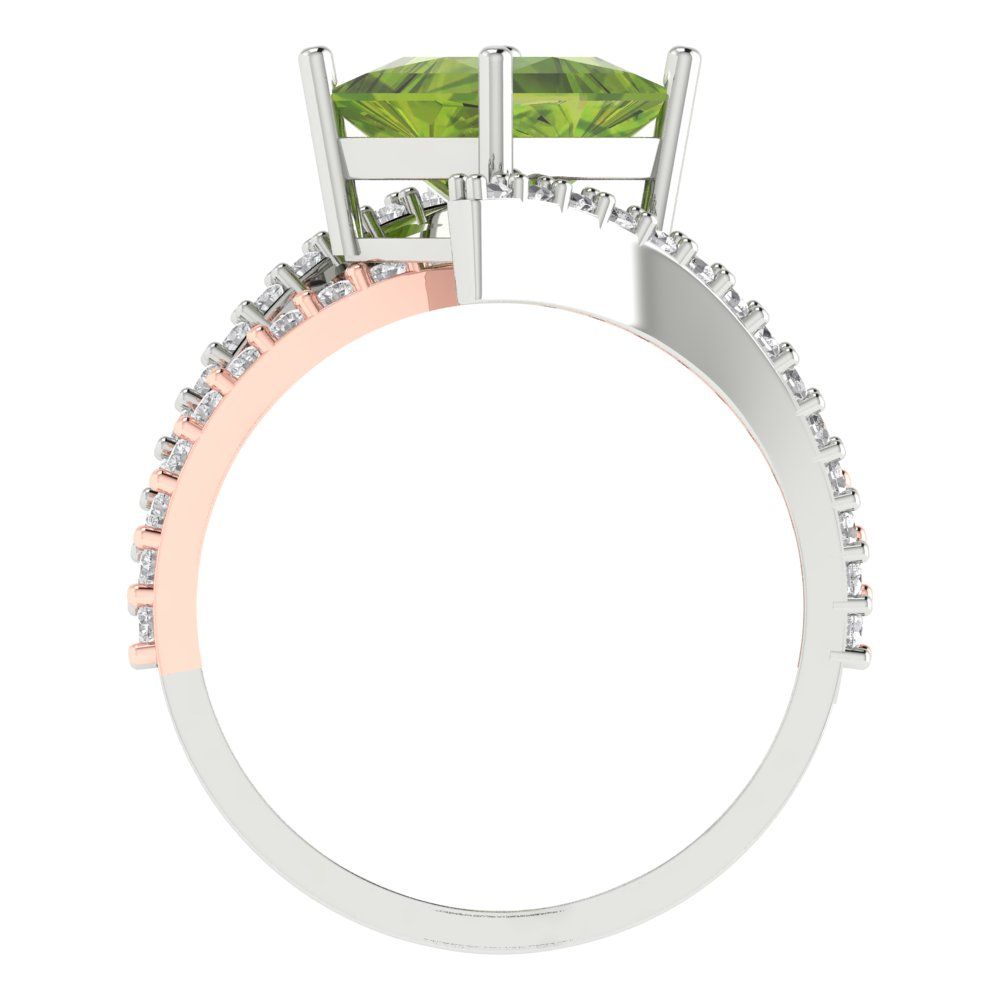 2.3075 cttw Natural Peridot Solitaire with Zirconia Simulated Diamond Accents Engagement Ring - Solid White/Rose Gold (VVS1, Princess Cut,7.0mm)