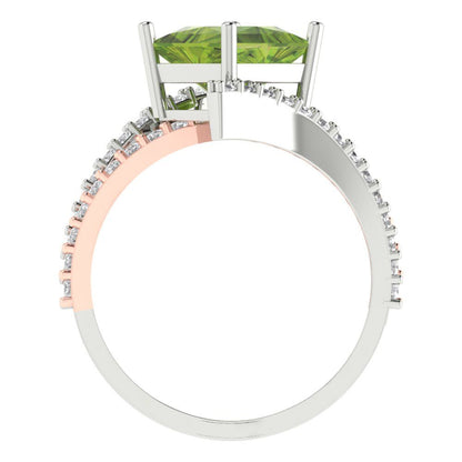 2.3075 cttw Natural Peridot Solitaire with Zirconia Simulated Diamond Accents Engagement Ring - Solid White/Rose Gold (VVS1, Princess Cut,7.0mm)