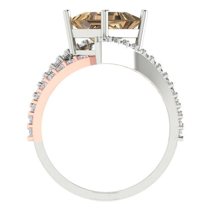 2.3075 cttw Zirconia Simulated Champagne Diamond Solitaire with Zirconia Simulated Diamond Accents Engagement Ring - Solid White/Rose Gold (VVS1, Princess Cut,7.0mm)