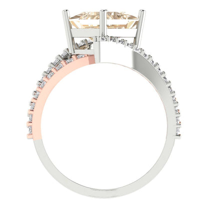 2.3075 cttw Natural Morganite Solitaire with Zirconia Simulated Diamond Accents Engagement Ring - Solid White/Rose Gold (VVS1, Princess Cut,7.0mm)