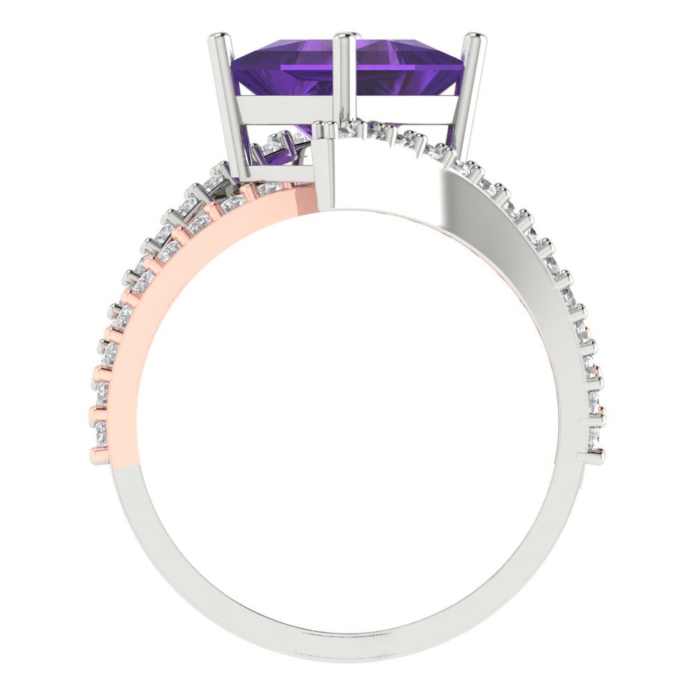 2.3075 cttw Natural Amethyst Solitaire with Zirconia Simulated Diamond Accents Engagement Ring - Solid White/Rose Gold (VVS1, Princess Cut,7.0mm)