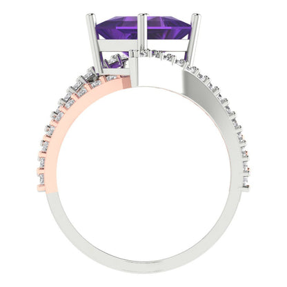 2.3075 cttw Natural Amethyst Solitaire with Zirconia Simulated Diamond Accents Engagement Ring - Solid White/Rose Gold (VVS1, Princess Cut,7.0mm)