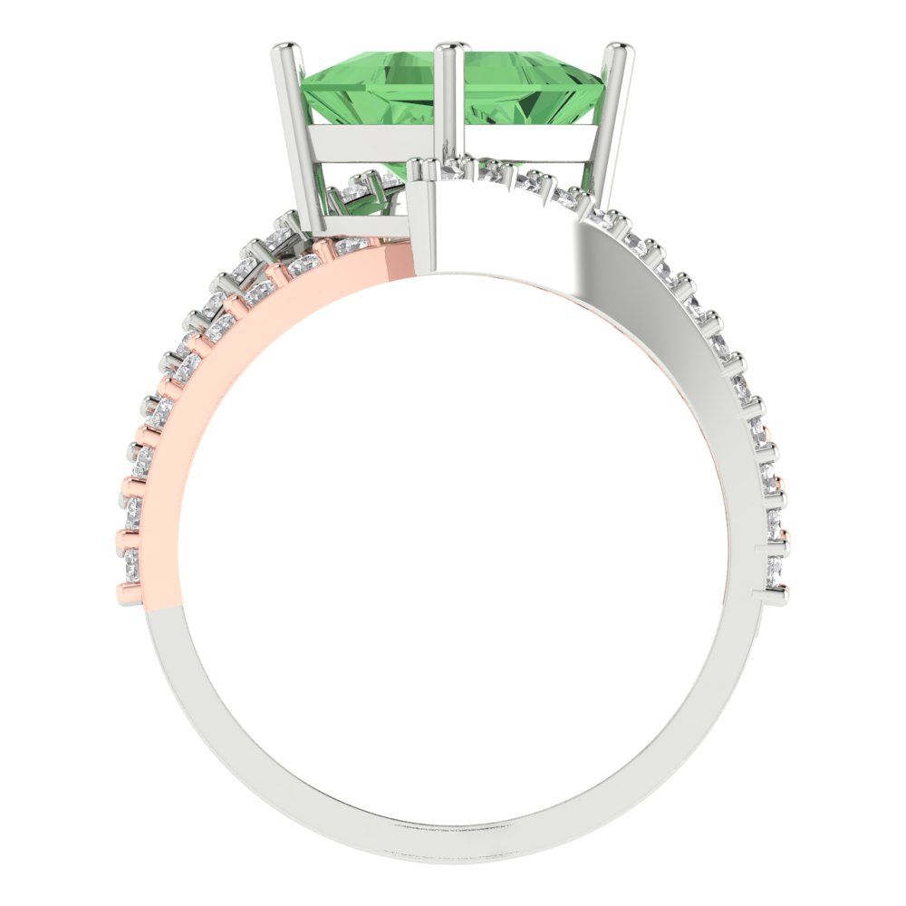2.3075 cttw Zirconia Simulated Green Diamond Solitaire with Zirconia Simulated Diamond Accents Engagement Ring - Solid White/Rose Gold (VVS1, Princess Cut,7.0mm)