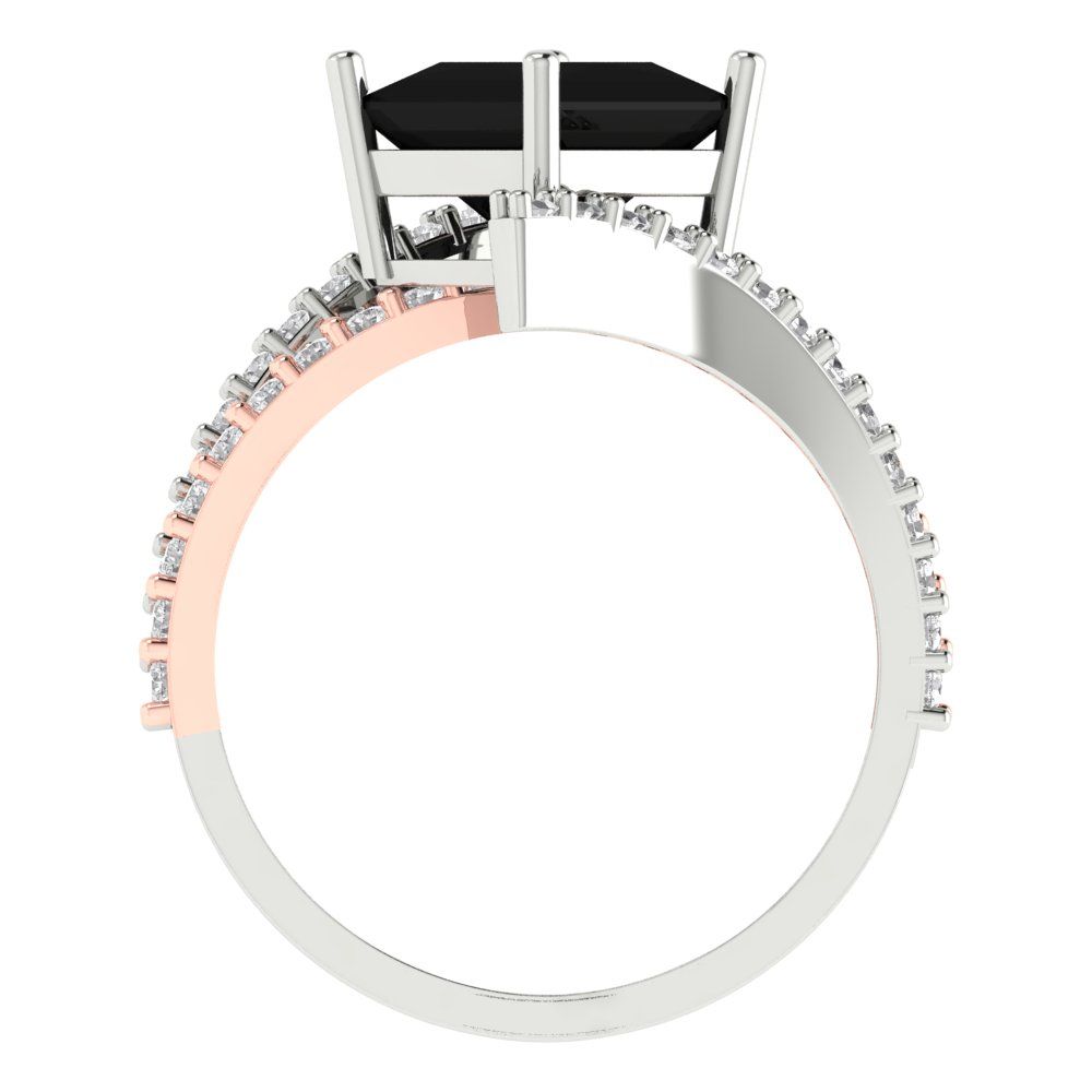 2.3075 cttw Natural Onyx Solitaire with Zirconia Simulated Diamond Accents Engagement Ring - Solid White/Rose Gold (VVS1, Princess Cut,7.0mm)