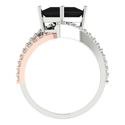 2.3075 cttw Natural Onyx Solitaire with Zirconia Simulated Diamond Accents Engagement Ring - Solid White/Rose Gold (VVS1, Princess Cut,7.0mm)
