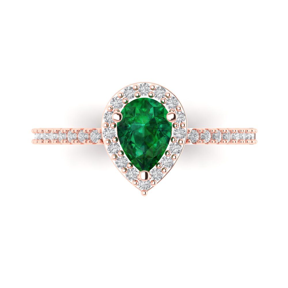0.755 cttw Simulated Emerald Hidden Halo Engagement Ring - Solid Gold (Pear Cut,7x5mm )