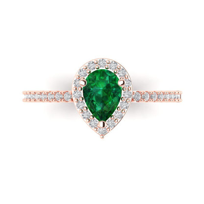 0.755 cttw Simulated Emerald Hidden Halo Engagement Ring - Solid Gold (Pear Cut,7x5mm )
