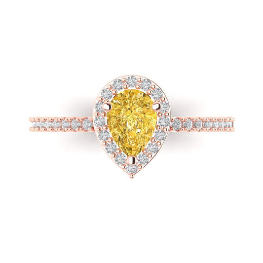 0.755 cttw Natural Citrine Hidden Halo Engagement Ring - Solid Rose Gold (VVS1, Pear Cut,7x5mm )