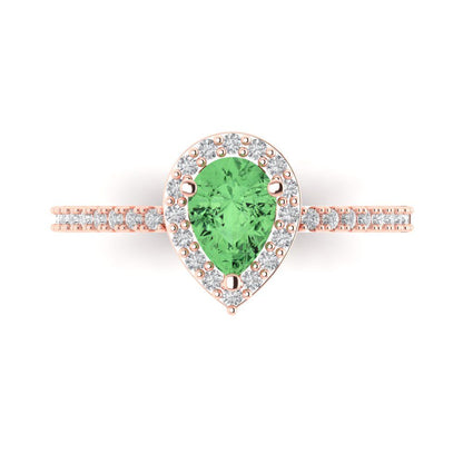 0.755 cttw Zirconia Simulated Green Diamond Hidden Halo Engagement Ring - Solid Gold (VVS1, Pear Cut,7x5mm )