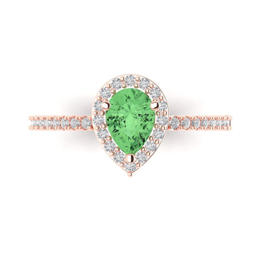 0.755 cttw Zirconia Simulated Green Diamond Hidden Halo Engagement Ring - Solid Rose Gold (VVS1, Pear Cut,7x5mm )