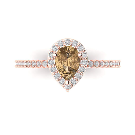 0.755 cttw Zirconia Simulated Champagne Diamond Hidden Halo Engagement Ring - Solid Rose Gold (VVS1, Pear Cut,7x5mm )