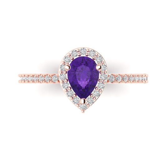 0.755 cttw Natural Amethyst Hidden Halo Engagement Ring - Solid Rose Gold (VVS1, Pear Cut,7x5mm )