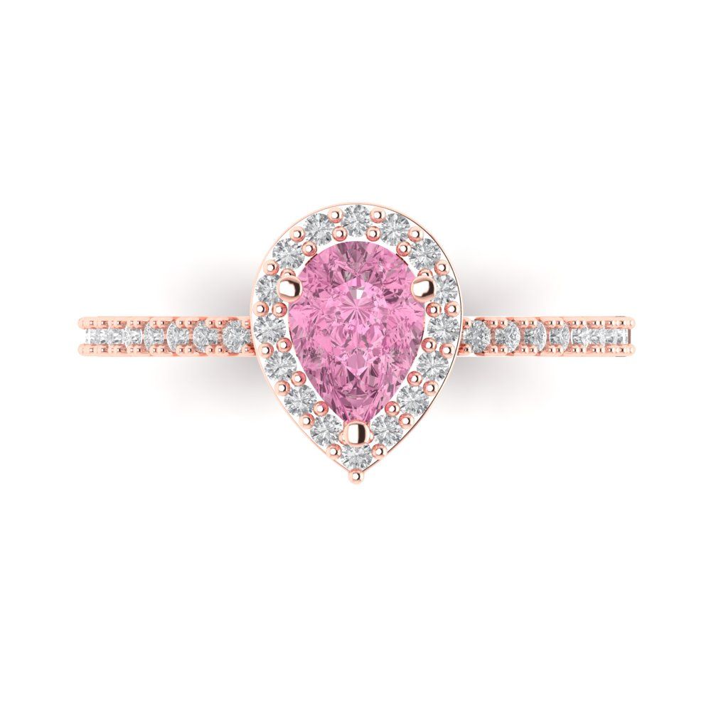 0.755 cttw Zirconia Simulated Pink Diamond Hidden Halo Engagement Ring - Solid Gold (VVS1, Pear Cut,7x5mm )