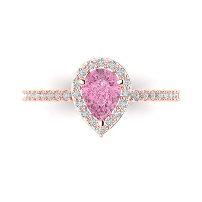 0.755 cttw Zirconia Simulated Pink Diamond Hidden Halo Engagement Ring - Solid Gold (VVS1, Pear Cut,7x5mm )