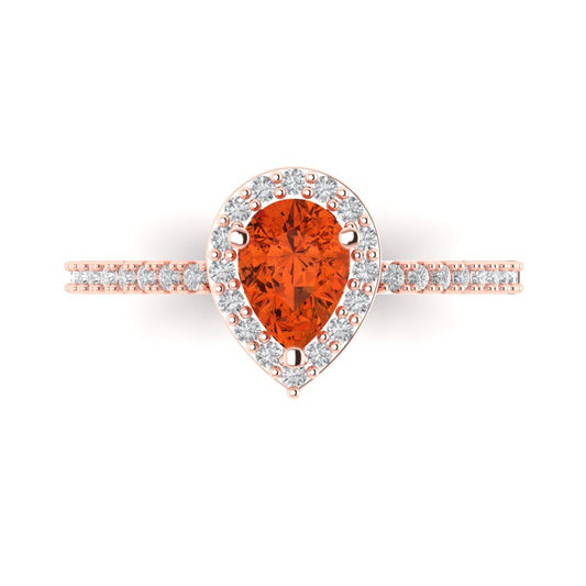 0.755 cttw Zirconia Simulated Red Diamond Hidden Halo Engagement Ring - Solid Rose Gold (VVS1, Pear Cut,7x5mm )
