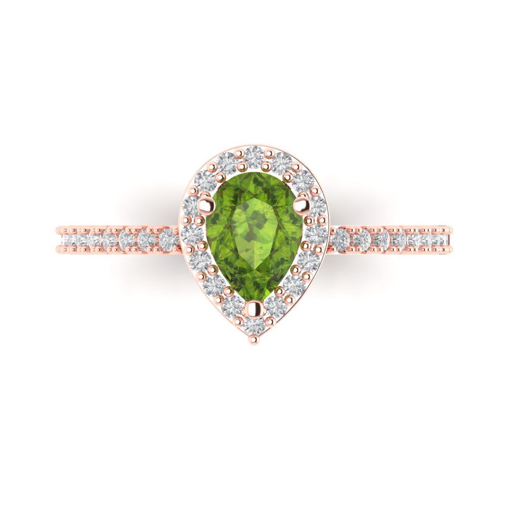0.755 cttw Natural Peridot Hidden Halo Engagement Ring - Solid Gold (Pear Cut,7x5mm )