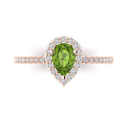 0.755 cttw Natural Peridot Hidden Halo Engagement Ring - Solid Gold (Pear Cut,7x5mm )