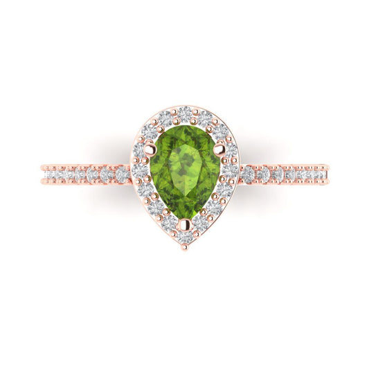 0.755 cttw Natural Peridot Hidden Halo Engagement Ring - Solid Rose Gold (VVS1, Pear Cut,7x5mm )