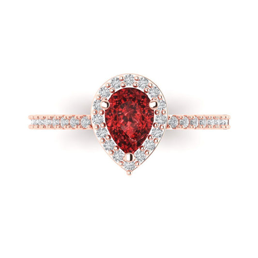 0.755 cttw Natural Garnet Hidden Halo Engagement Ring - Solid Rose Gold (VVS1, Pear Cut,7x5mm )