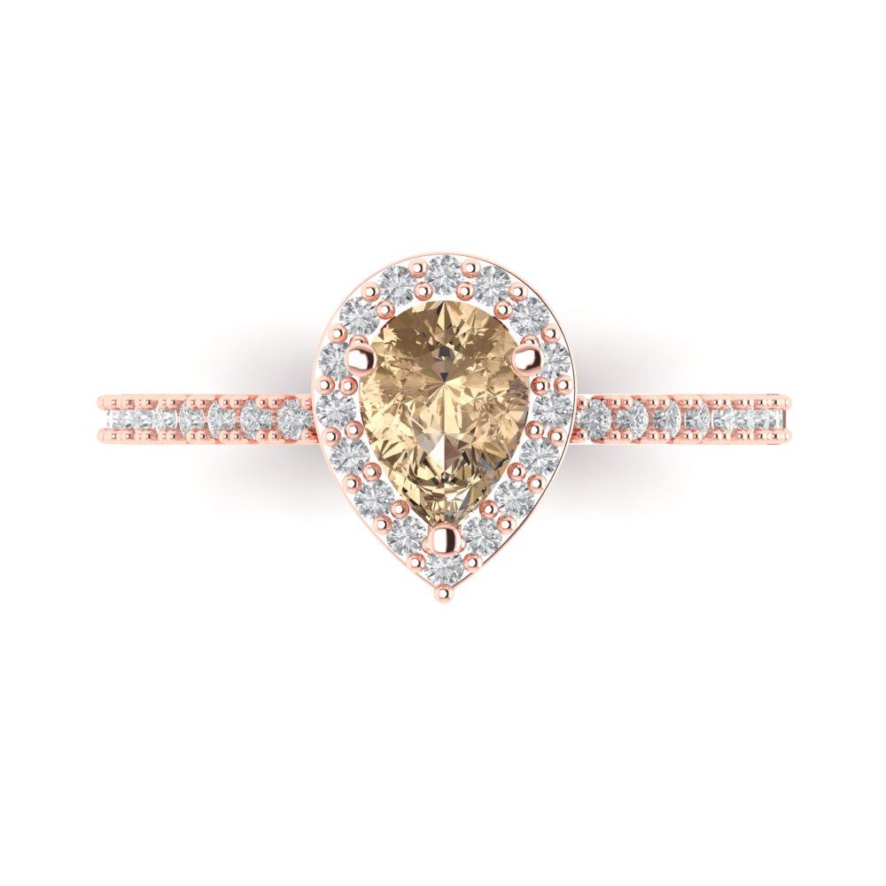 0.755 cttw Yellow Moissanite Hidden Halo Engagement Ring - Solid Gold (Pear Cut,7x5mm )