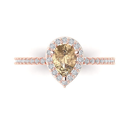 0.755 cttw Yellow Moissanite Hidden Halo Engagement Ring - Solid Gold (Pear Cut,7x5mm )