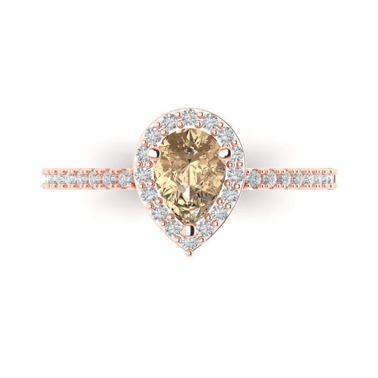 0.755 cttw Yellow Moissanite Hidden Halo Engagement Ring - Solid Rose Gold (VVS1, Pear Cut,7x5mm )