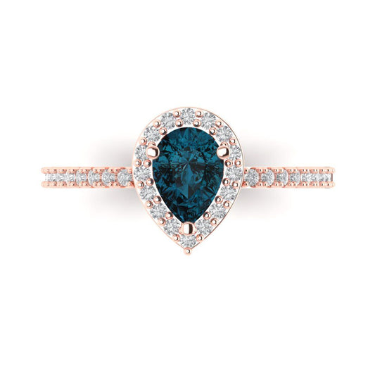 0.755 cttw Natural London Blue Topaz Hidden Halo Engagement Ring - Solid Rose Gold (VVS1, Pear Cut,7x5mm )