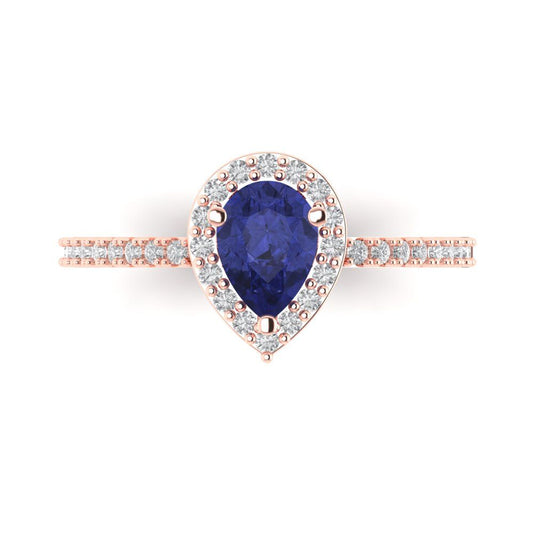 0.755 cttw Simulated Tanzanite Hidden Halo Engagement Ring - Solid Rose Gold (VVS1, Pear Cut,7x5mm )