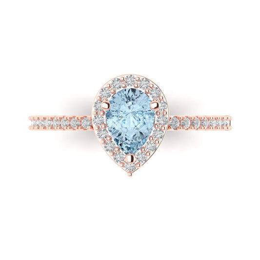 0.755 cttw Zirconia Simulated Blue Diamond Hidden Halo Engagement Ring - Solid Rose Gold (VVS1, Pear Cut,7x5mm )