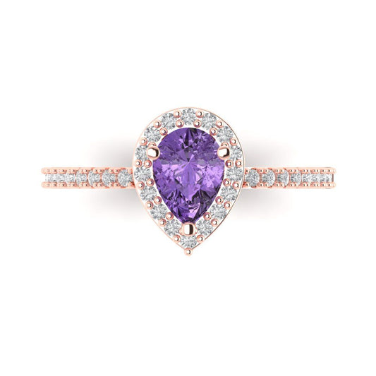 0.755 cttw Simulated Alexandrite Hidden Halo Engagement Ring - Solid Rose Gold (VVS1, Pear Cut,7x5mm )