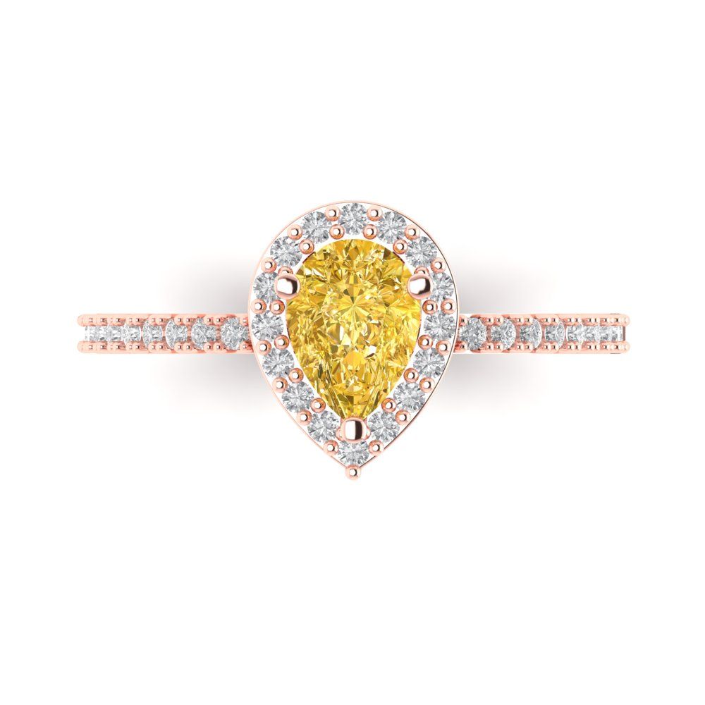 0.755 cttw Zirconia Simulated Yellow Diamond Hidden Halo Engagement Ring - Solid Gold (VVS1, Pear Cut,7x5mm )