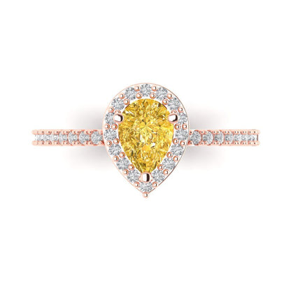 0.755 cttw Zirconia Simulated Yellow Diamond Hidden Halo Engagement Ring - Solid Gold (VVS1, Pear Cut,7x5mm )