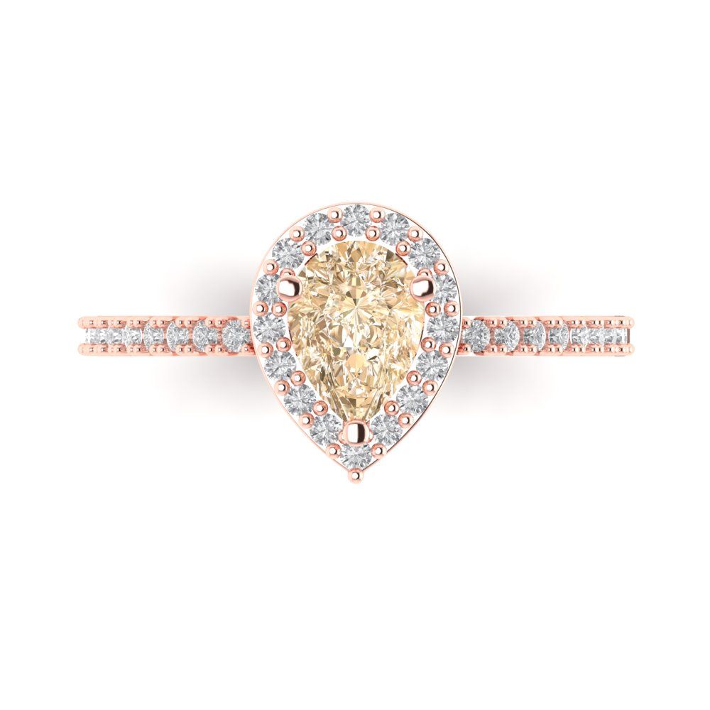 0.755 cttw Natural Morganite Hidden Halo Engagement Ring - Solid Gold (Pear Cut,7x5mm )