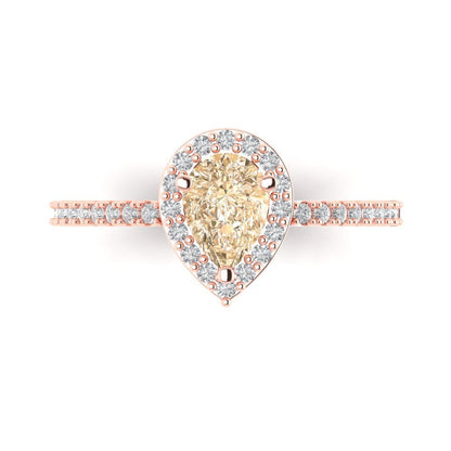 0.755 cttw Natural Morganite Hidden Halo Engagement Ring - Solid Gold (Pear Cut,7x5mm )