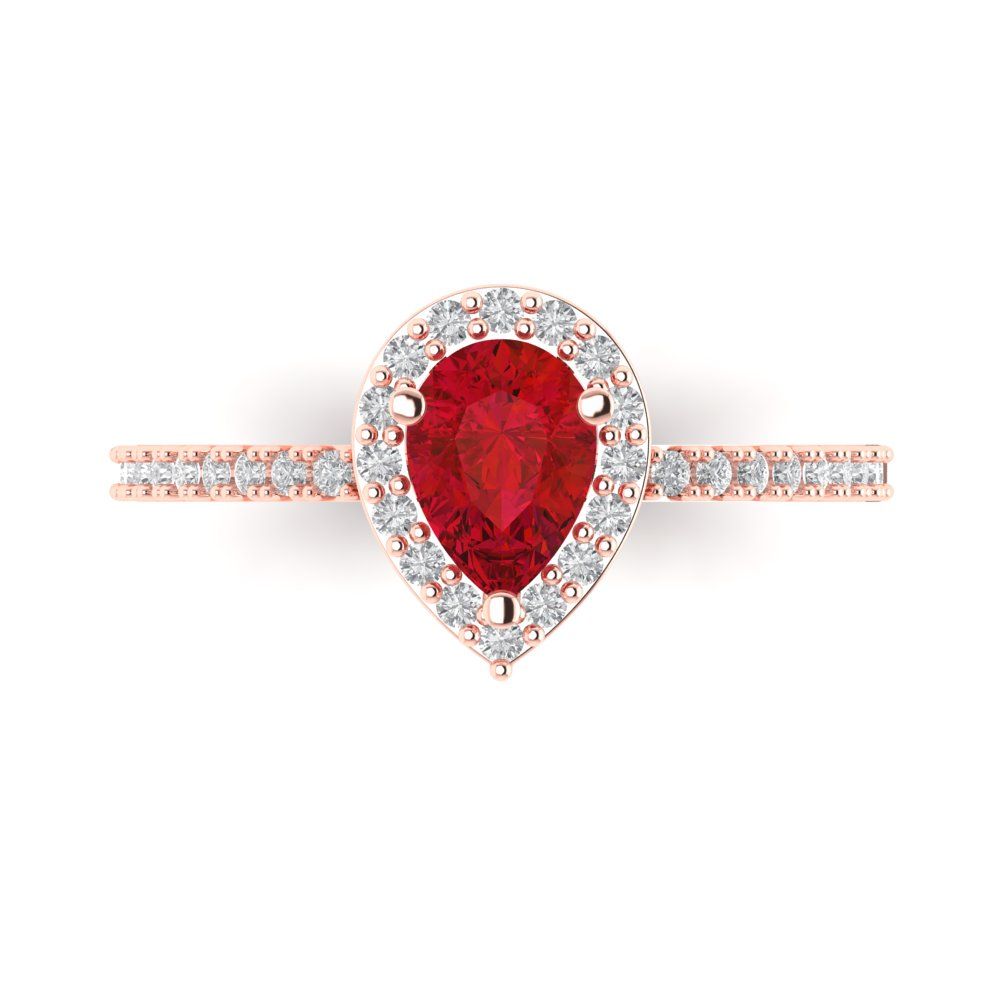 0.755 cttw Simulated Ruby Hidden Halo Engagement Ring - Solid Gold (Pear Cut,7x5mm )