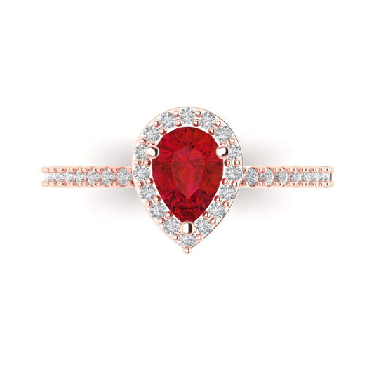 0.755 cttw Simulated Ruby Hidden Halo Engagement Ring - Solid Rose Gold (VVS1, Pear Cut,7x5mm )