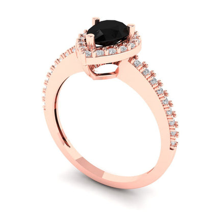 0.755 cttw Natural Onyx Hidden Halo Engagement Ring - Solid Gold (Pear Cut,7x5mm )