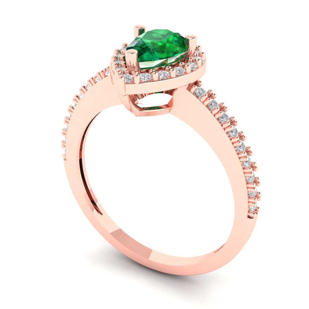 0.755 cttw Simulated Emerald Hidden Halo Engagement Ring - Solid Gold (Pear Cut,7x5mm )