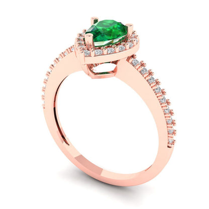 0.755 cttw Simulated Emerald Hidden Halo Engagement Ring - Solid Gold (Pear Cut,7x5mm )
