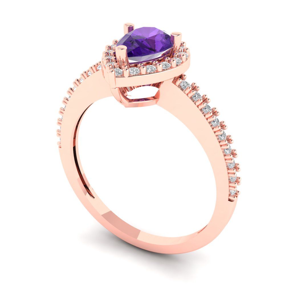 0.755 cttw Natural Amethyst Hidden Halo Engagement Ring - Solid Gold (Pear Cut,7x5mm )