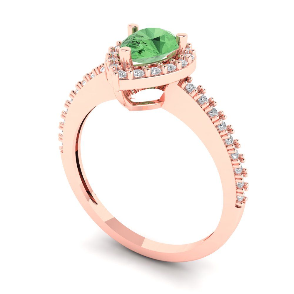 0.755 cttw Zirconia Simulated Green Diamond Hidden Halo Engagement Ring - Solid Gold (VVS1, Pear Cut,7x5mm )