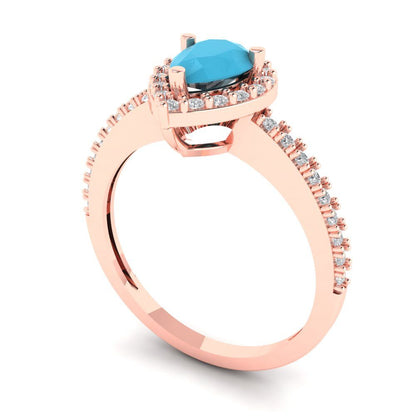 0.755 cttw Simulated Turquoise Hidden Halo Engagement Ring - Solid Gold (Pear Cut,7x5mm )