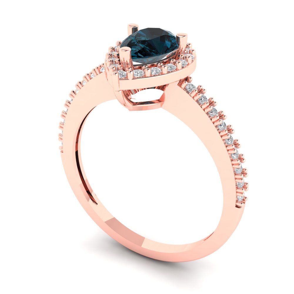 0.755 cttw Natural London Blue Topaz Hidden Halo Engagement Ring - Solid Gold (Pear Cut,7x5mm )