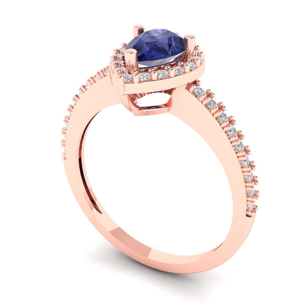 0.755 cttw Simulated Tanzanite Hidden Halo Engagement Ring - Solid Gold (Pear Cut,7x5mm )