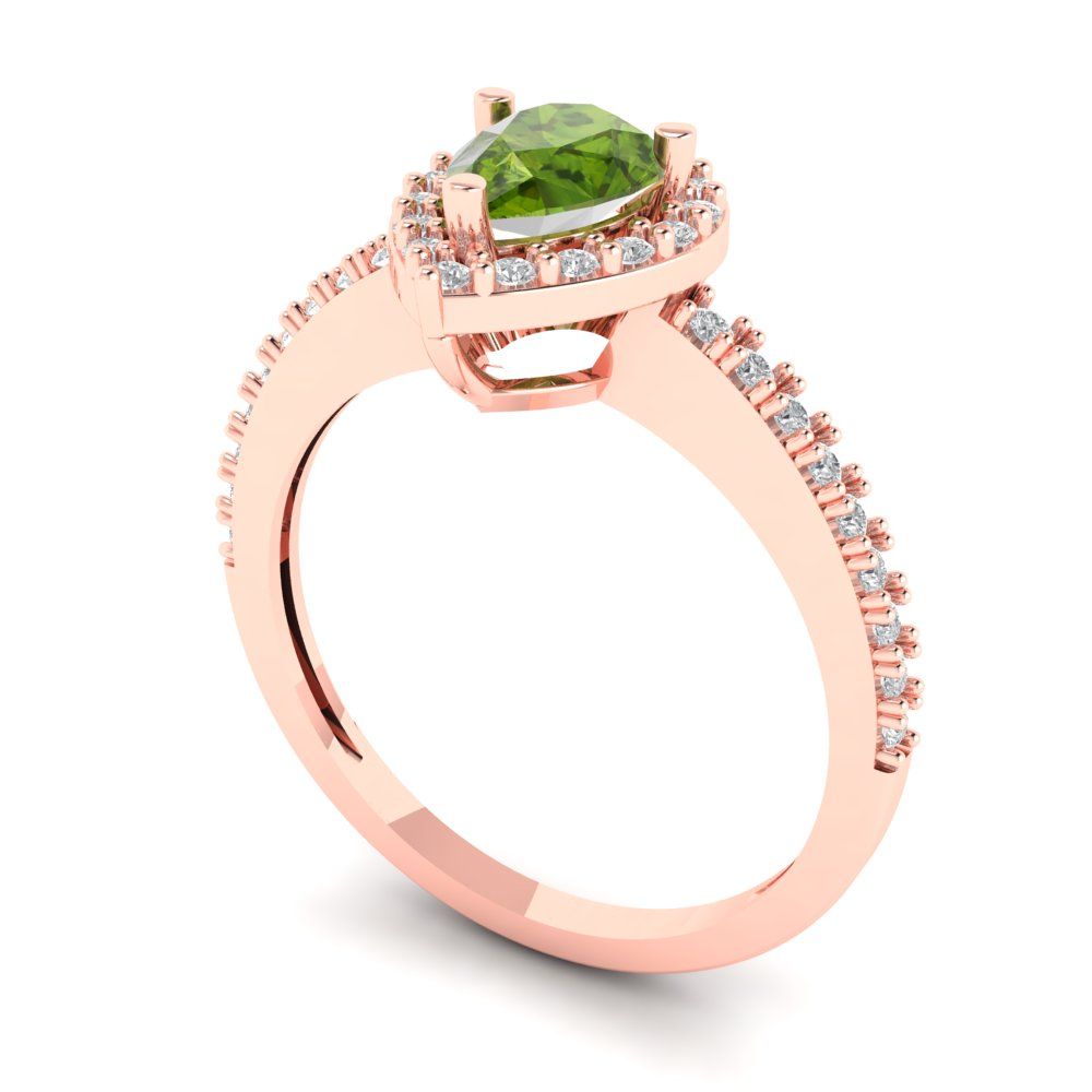 0.755 cttw Natural Peridot Hidden Halo Engagement Ring - Solid Gold (Pear Cut,7x5mm )