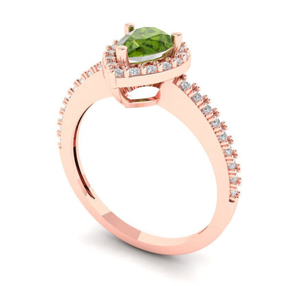 0.755 cttw Natural Peridot Hidden Halo Engagement Ring - Solid Gold (Pear Cut,7x5mm )