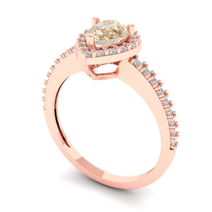 0.755 cttw Natural Morganite Hidden Halo Engagement Ring - Solid Gold (Pear Cut,7x5mm )